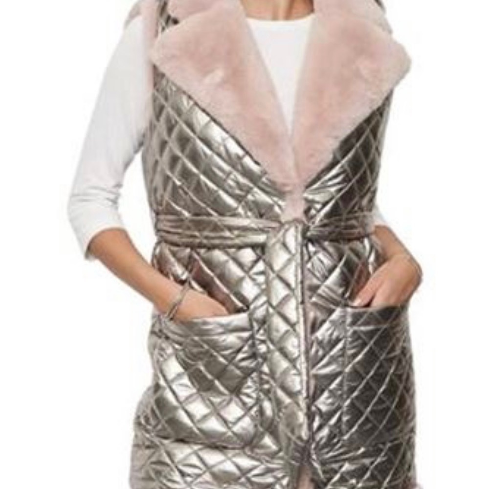 Furious Fur® ‘Delilah’ Reversible Vest (Small, Pink/Silver) NEW WITH TAGS